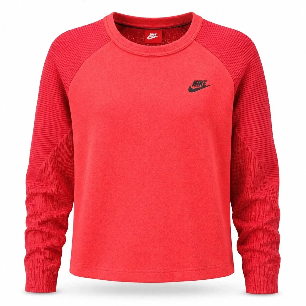 Nike Womens Sweatshirt L Cotton Coral Red Ribbed Sleeve Techwear Gorpcore